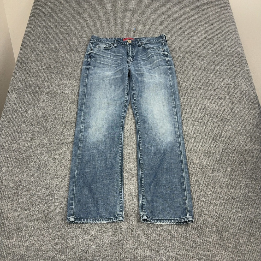 Guess Jeans Mens 31 Blue Cotton Polyester Regular Straight Crescent Fit Casual